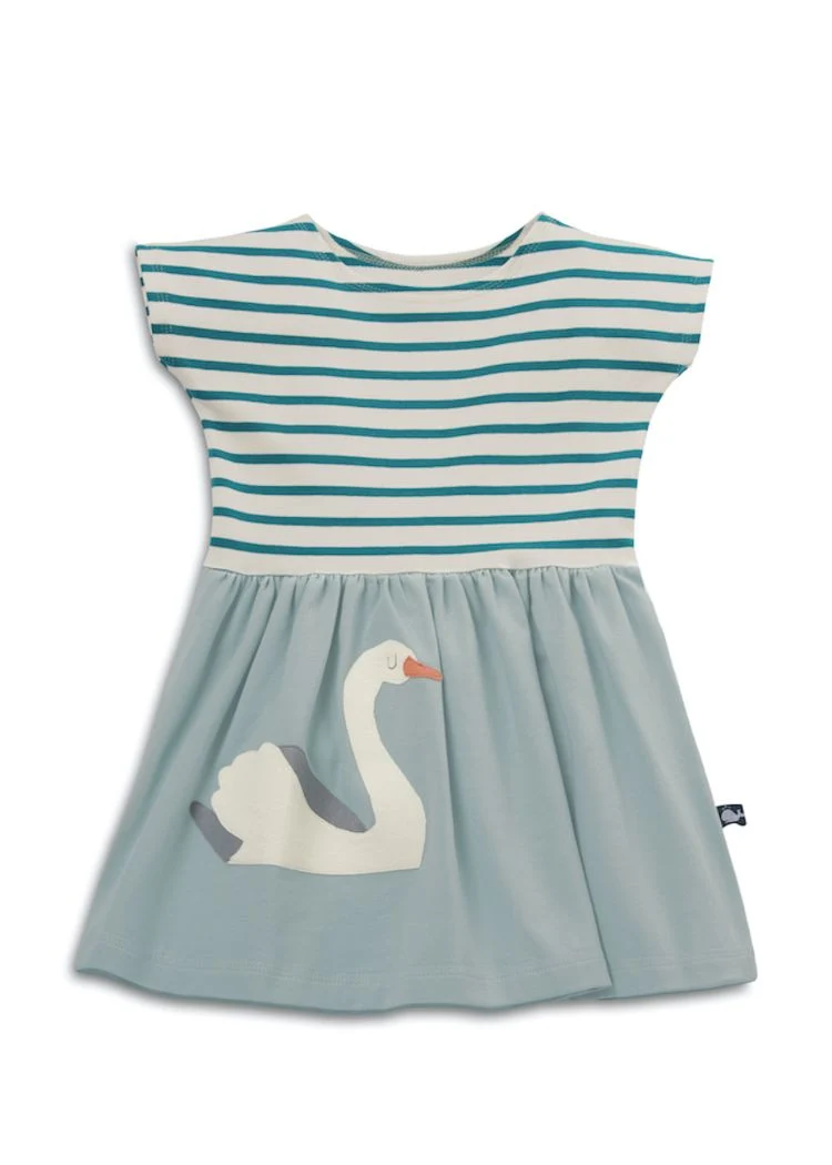 Sommerkleid Mädchen aus Bio-Baumwolle mit Schwan