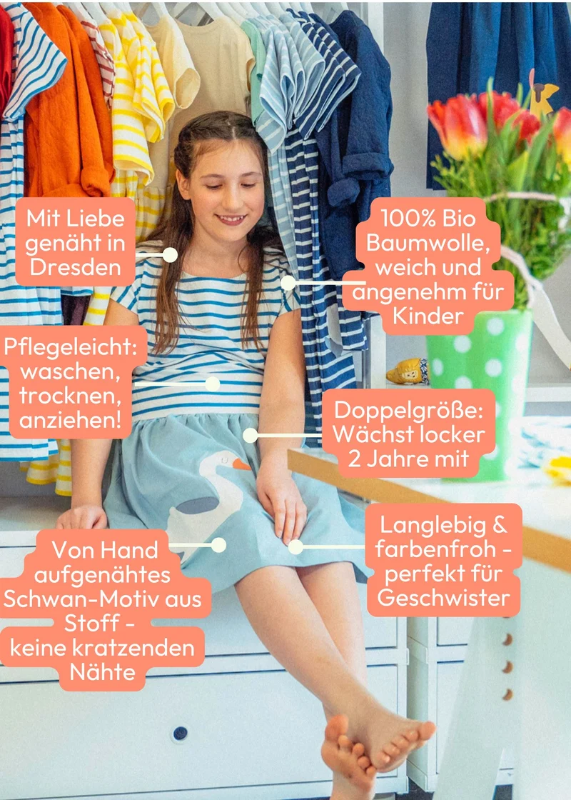 Sommerkleid Mädchen aus Bio-Baumwolle mit Schwan