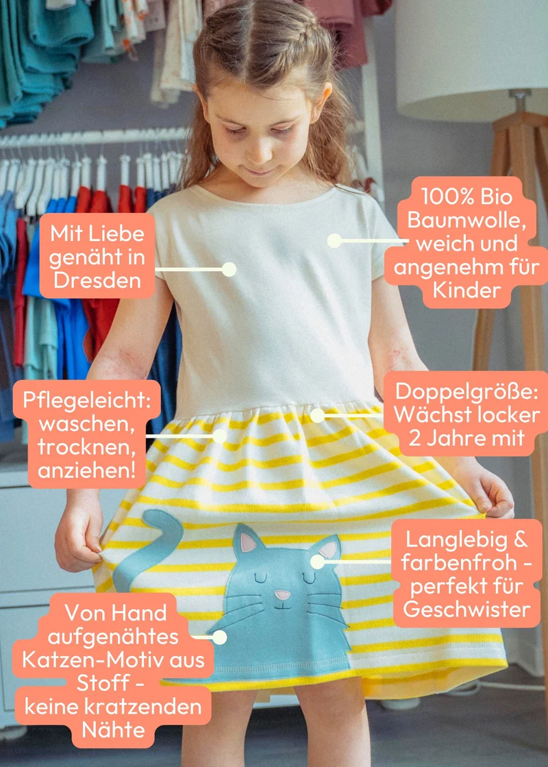 Sommerkleid Mädchen aus Bio-Baumwolle mit Katze