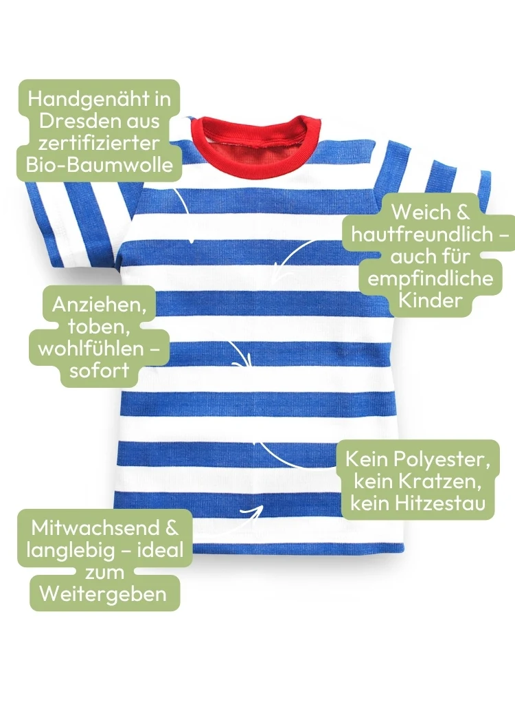 Kinder T-Shirt Bio-Baumwolle - Blau/Weiß