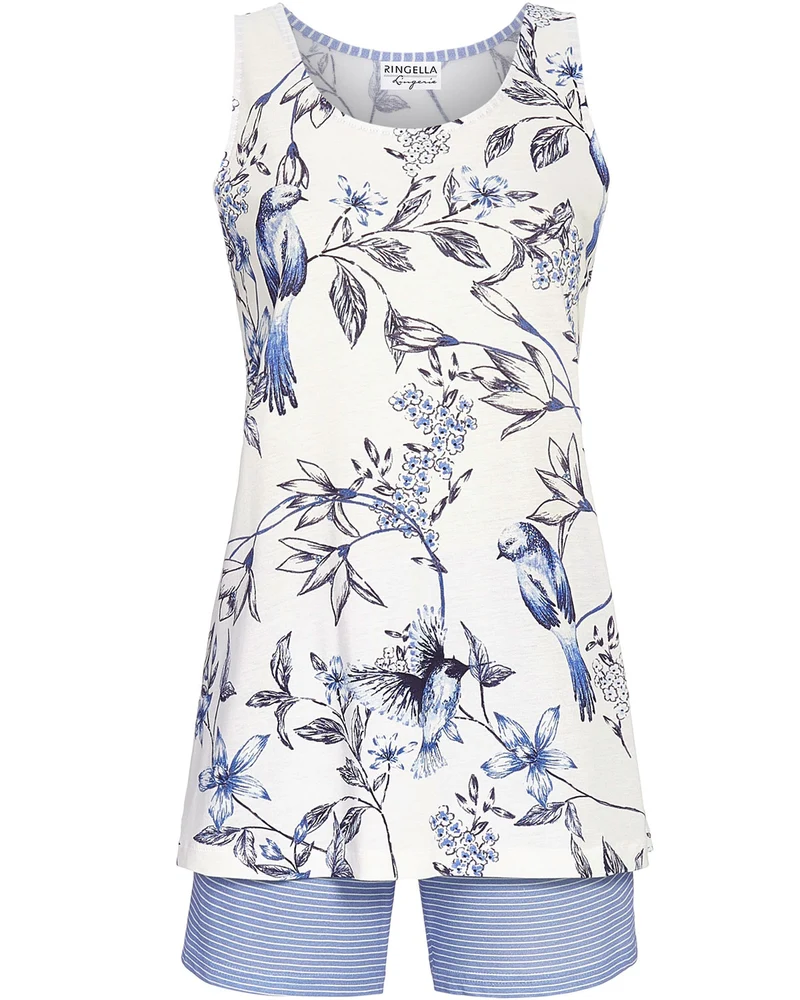 RINGELLA Damen Ärmelloser Pyjama "Flowers and Birds" 4261316 | Dark Navy