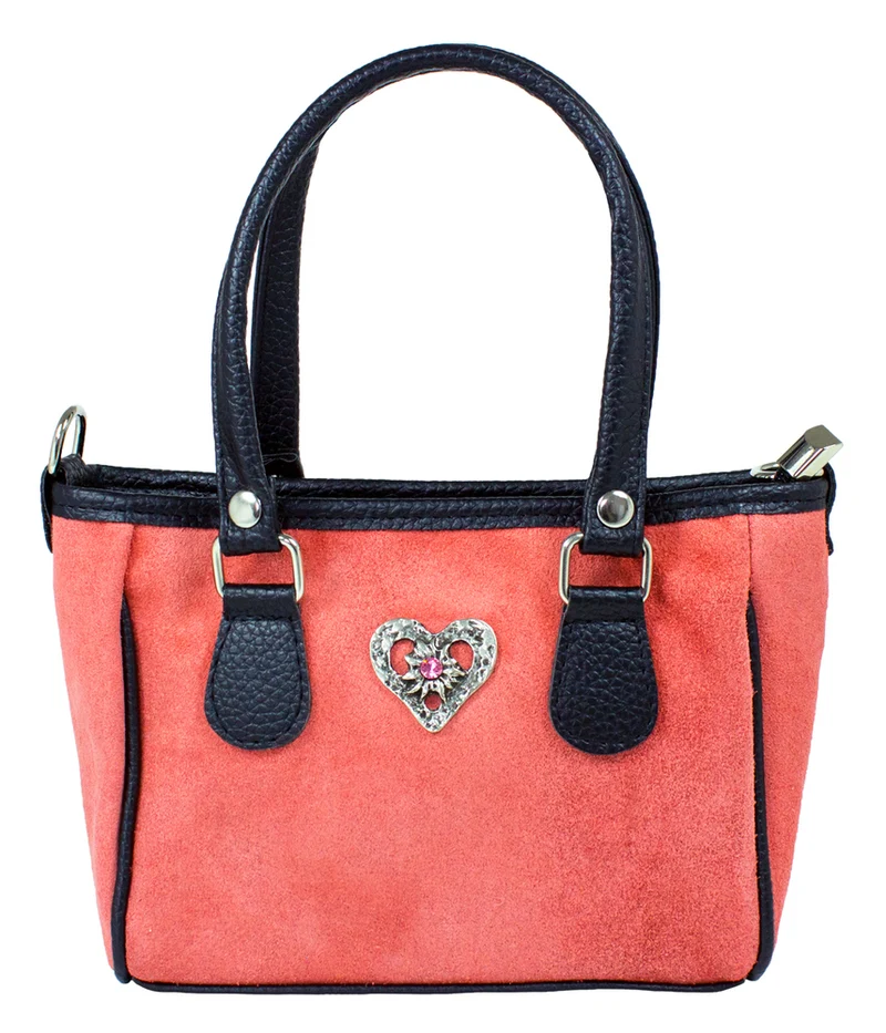Trachten Handtasche mit Herz Applikation | Koralle