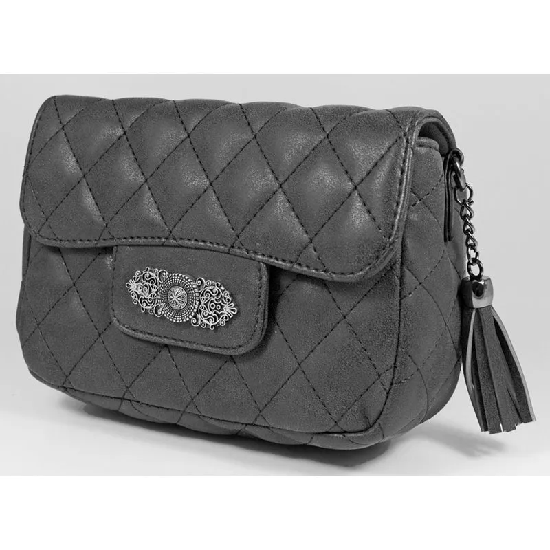 Gesteppte Handtasche "Alessia" mit Applikation | Schwarz