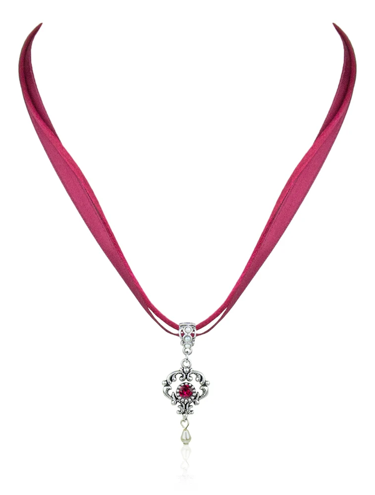 LUISIA® Halskette Malou mit Ornament Anhänger und Premium Kristall - Dunkelrot