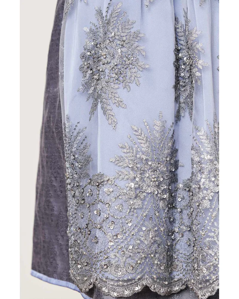 Krüger Collection Dirndl "Alexandra" mit Spitzenschürze | Grau 60cm