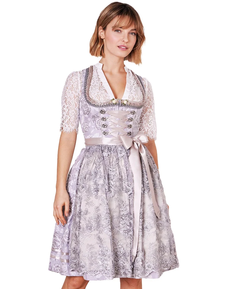 Krüger MADL Dirndl "Lenore" mit Spitzenschürze 414866 | Grau 60cm