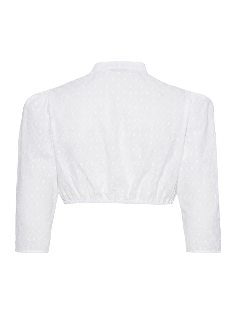 Bestickte Stehkragenbluse mit Biesen