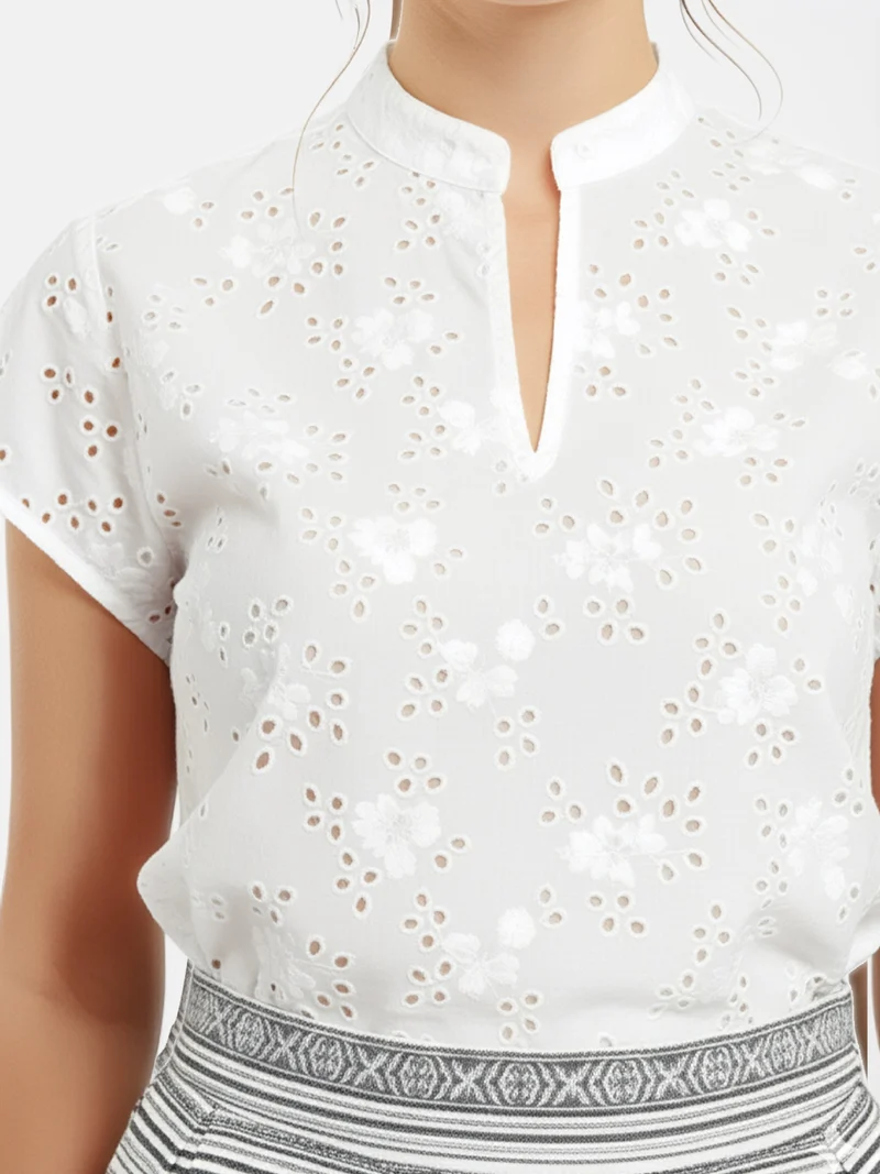 Allover-Strick Bluse mit kleinem V-Ausschnitt