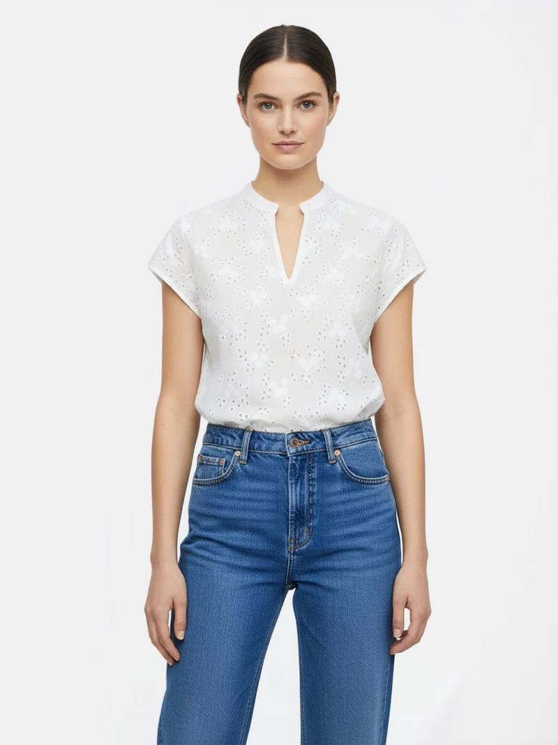 Allover-Strick Bluse mit kleinem V-Ausschnitt