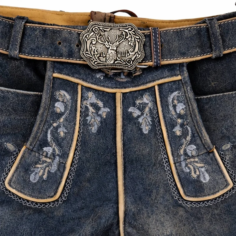 MADDOX Kurze Lederhose "Wetzikorn" mit Stickerei | Graphit