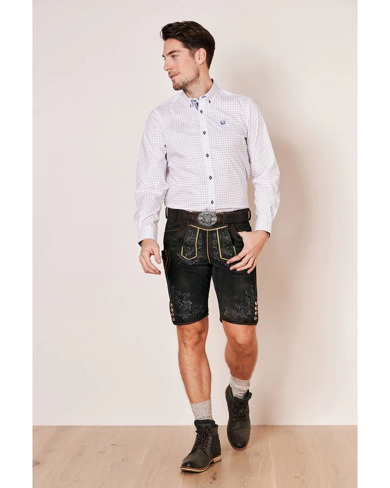 Krüger BUAM Trachtenhemd "Johann" mit Muster 912467 | Weiß Blau