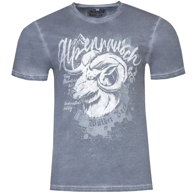 MarJo Herren Trachten Shirt "Torben" Steinbock | British Blue