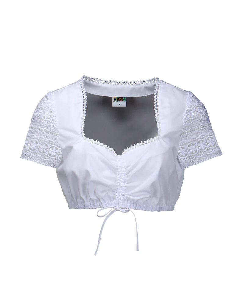 Dirndlbluse mit Klöppelspitze und Ätzspitzen-Arm