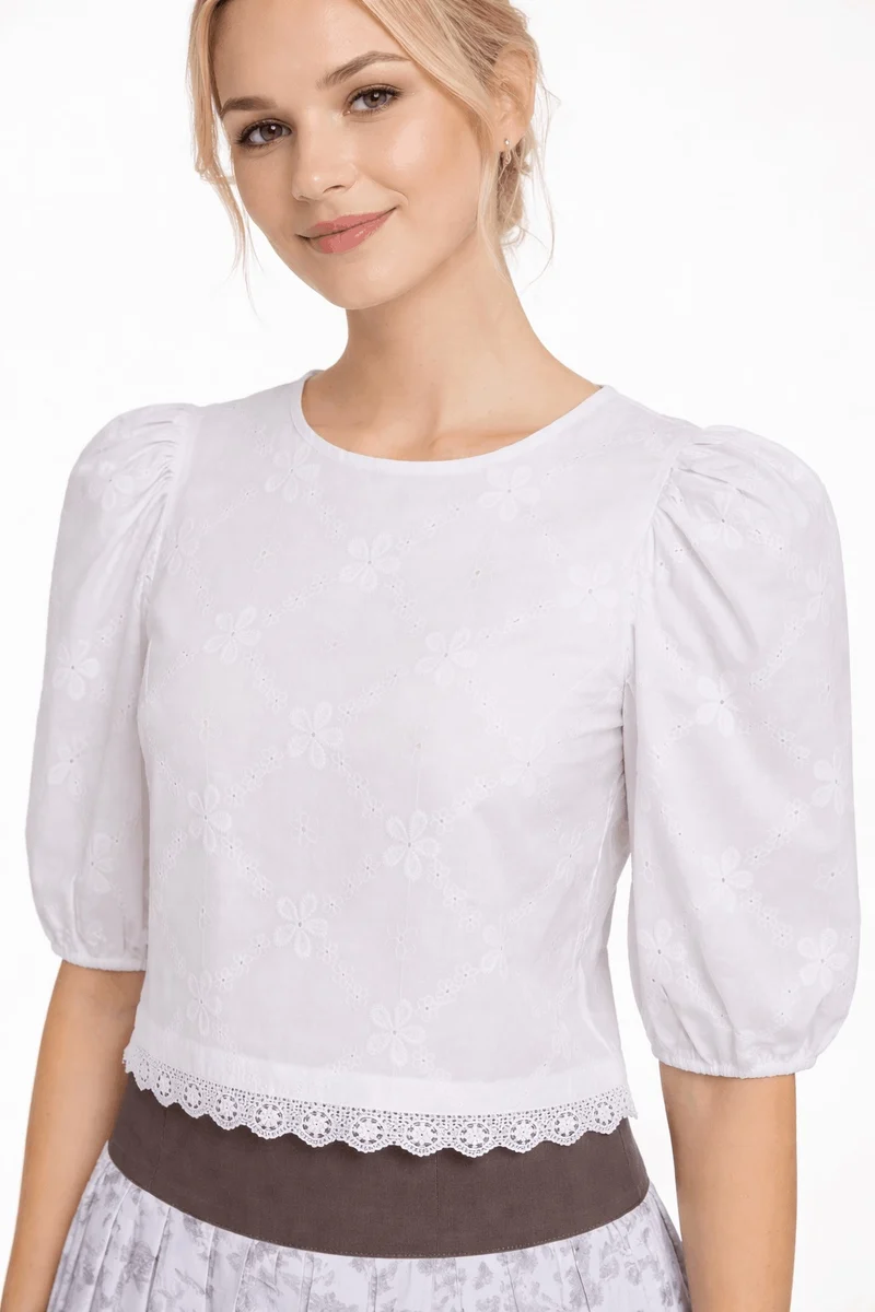 Bestickte Crop-Bluse mit weitem Arm