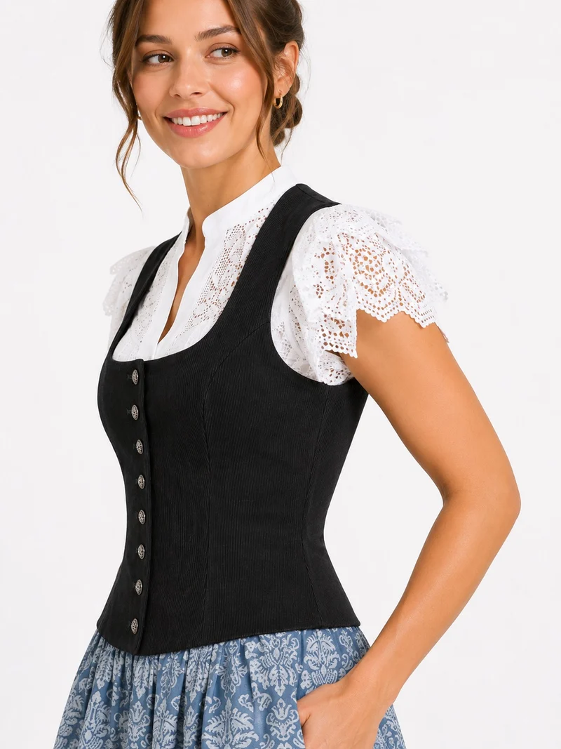 Streifen-Jacquard-Mieder mit Silberknöpfen