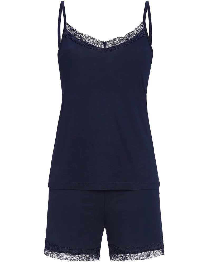 RINGELLA Damen Pyjama "Airy" mit Spitzenbesatz 4261314 | Dark Navy