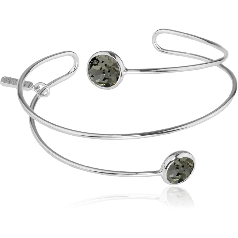 LUISIA® Spiral Armreif "Fjella" mit zwei Premium Kristallen - Silber / Black Diamond