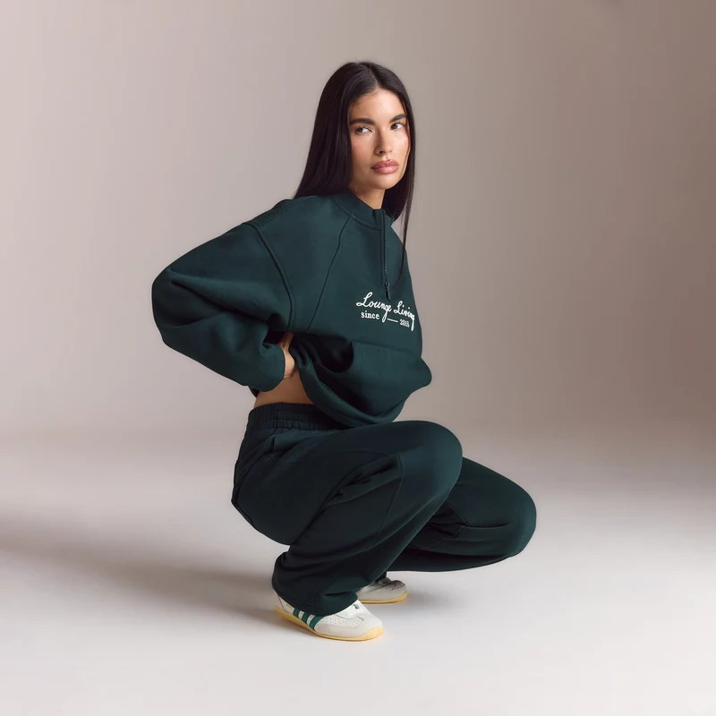 Lounge Living Pullover mit Viertel-Zip - Waldgrün