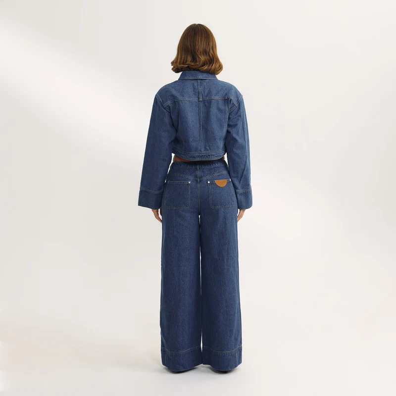 Hochtaillierte Jeans mit Weitem Bein - Blau
