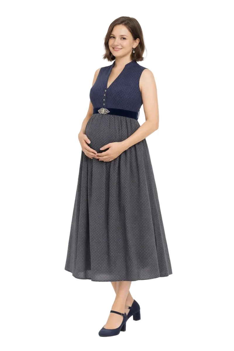 Elegantes Umstandsdirndl mit Stehkragen & Gürtel