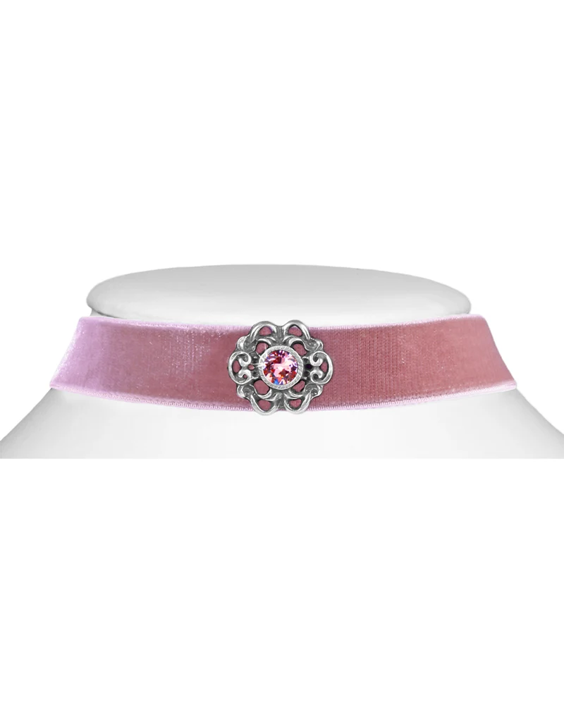 LUISIA® Samt Kropfband Annina mit Ornament und Premium Kristall - Altrosa