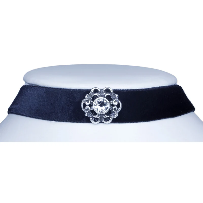 LUISIA® Samt Kropfband Annina mit Ornament und Premium Kristall - Schwarz