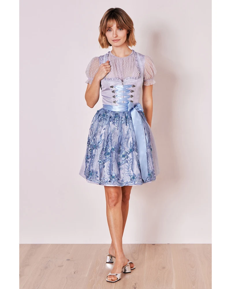 Krüger MADL Dirndl "Karlotta" mit Spitzenschürze 419067 | Hellblau 60cm