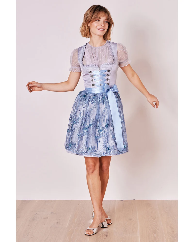Krüger MADL Dirndl "Karlotta" mit Spitzenschürze 419067 | Hellblau 60cm