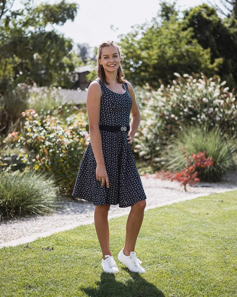 Turi Damen Trachtenkleid "Kati" mit Blümchenmuster | Marine Blau