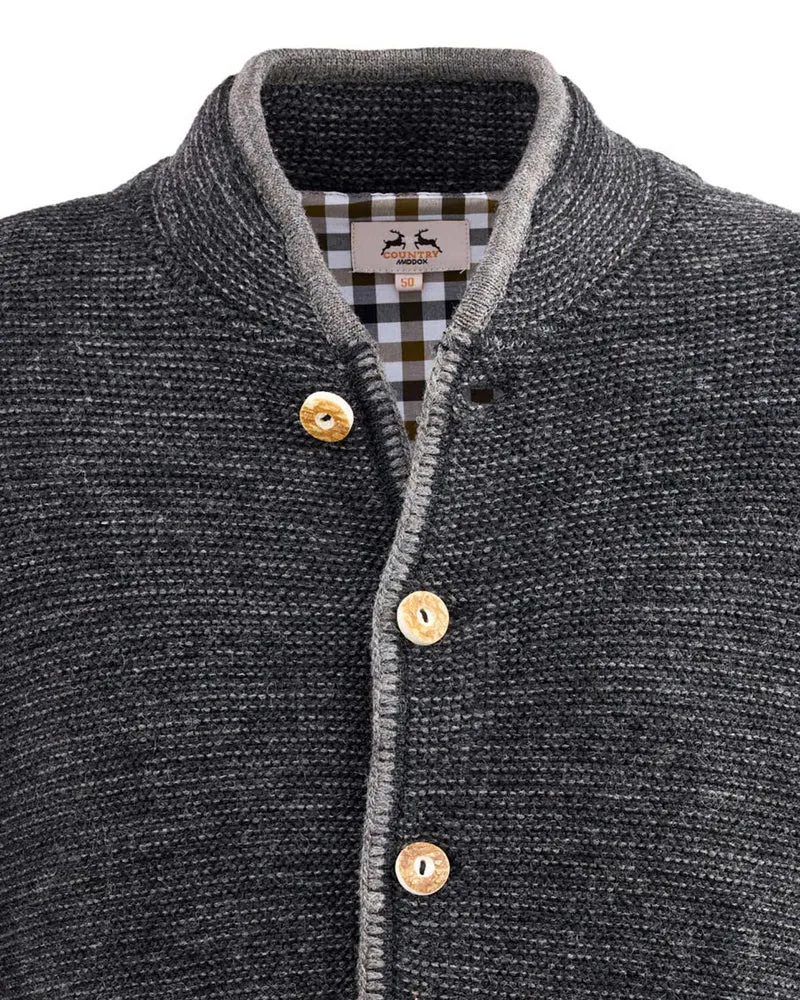 MADDOX Herren Trachten Strickjacke "Altishofen" mit Stehkragen | Anthrazit