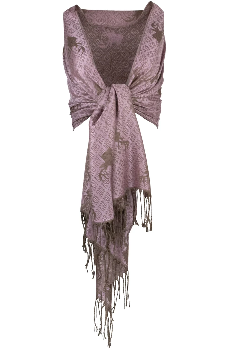 Halstuch Schal mit Hirschkopf Motiv 185 x 70 cm | Rosa / Braun