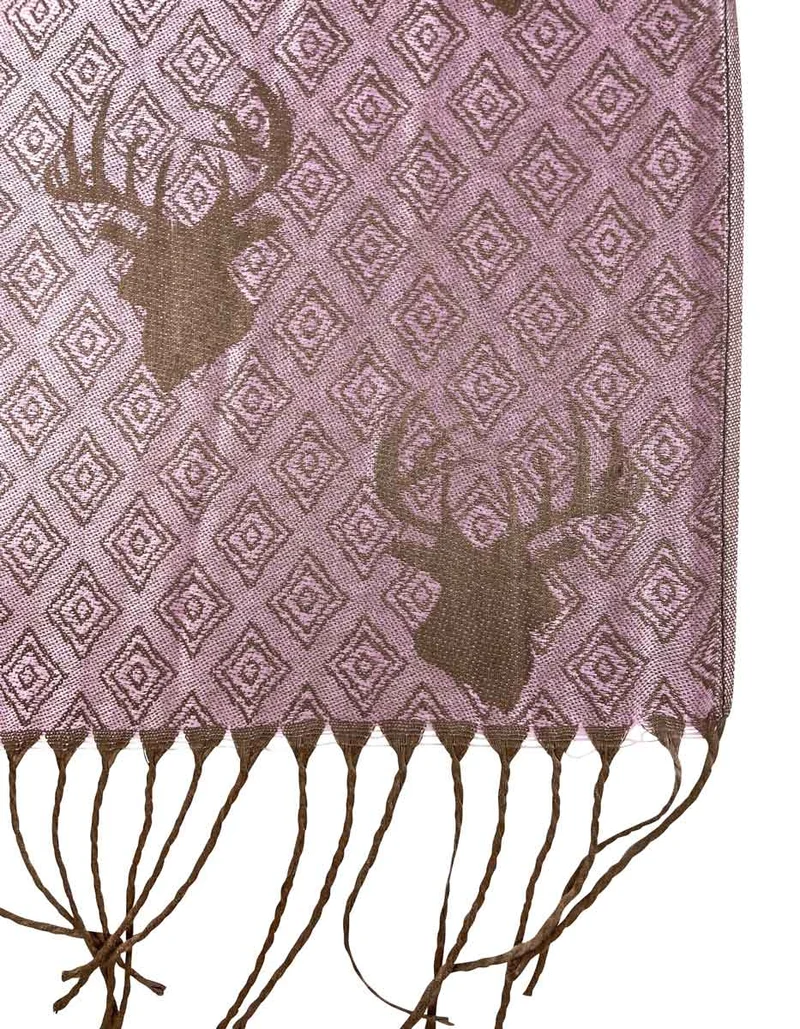 Halstuch Schal mit Hirschkopf Motiv 185 x 70 cm | Rosa / Braun