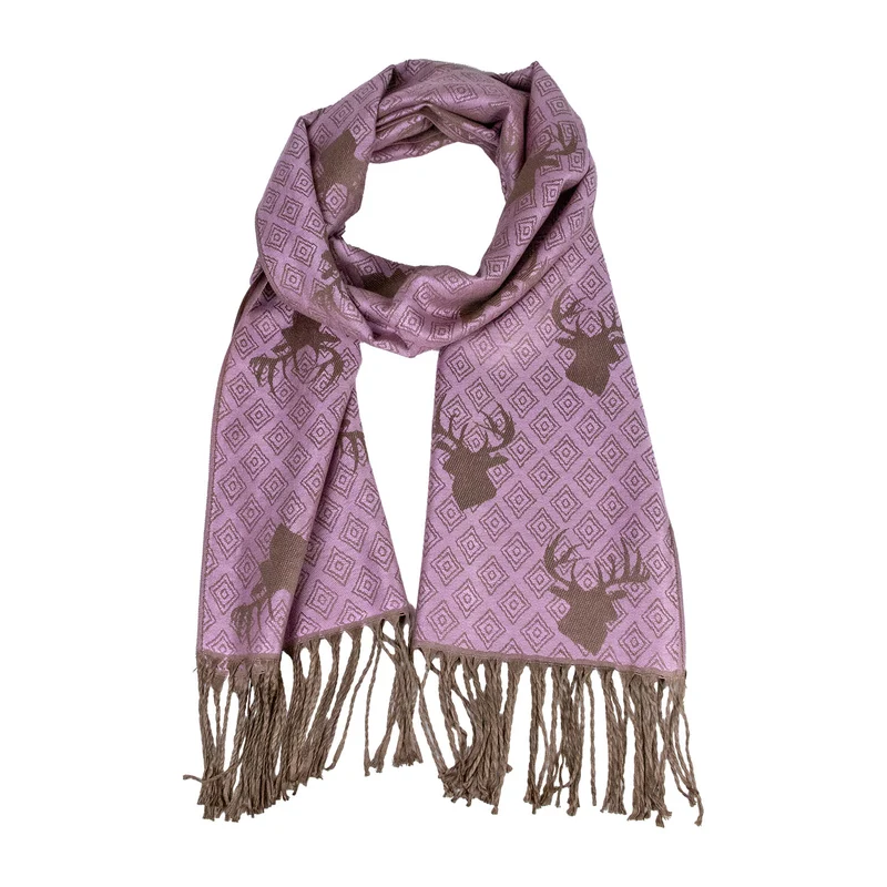 Halstuch Schal mit Hirschkopf Motiv 185 x 70 cm | Rosa / Braun