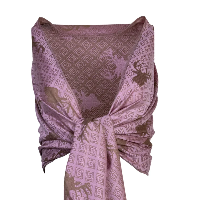 Halstuch Schal mit Hirschkopf Motiv 185 x 70 cm | Rosa / Braun