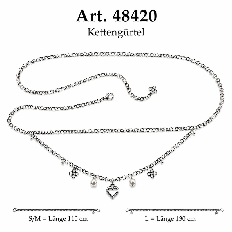 Ketten-Trachtengürtel "Herz und Perle" | Altsilber