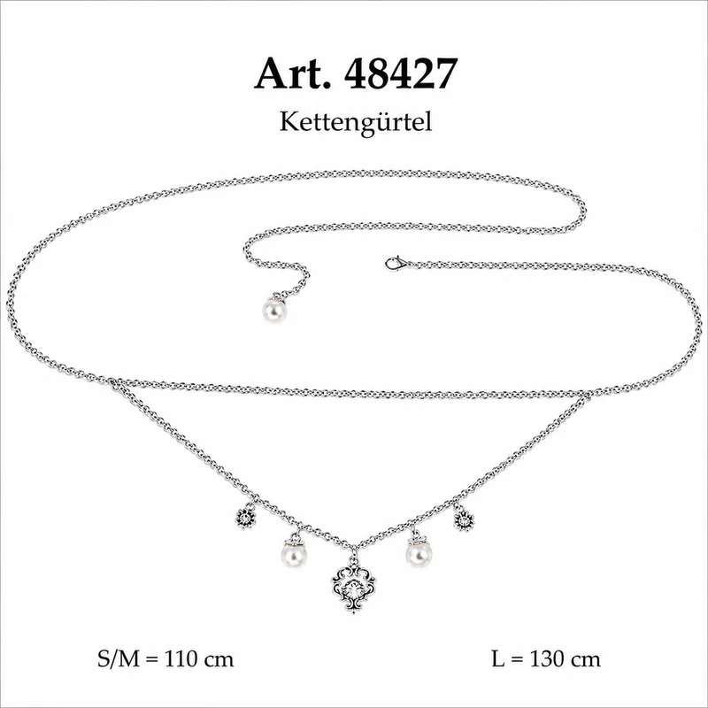 Ketten-Trachtengürtel "Ornament Perle Edelweiß" | Altsilber