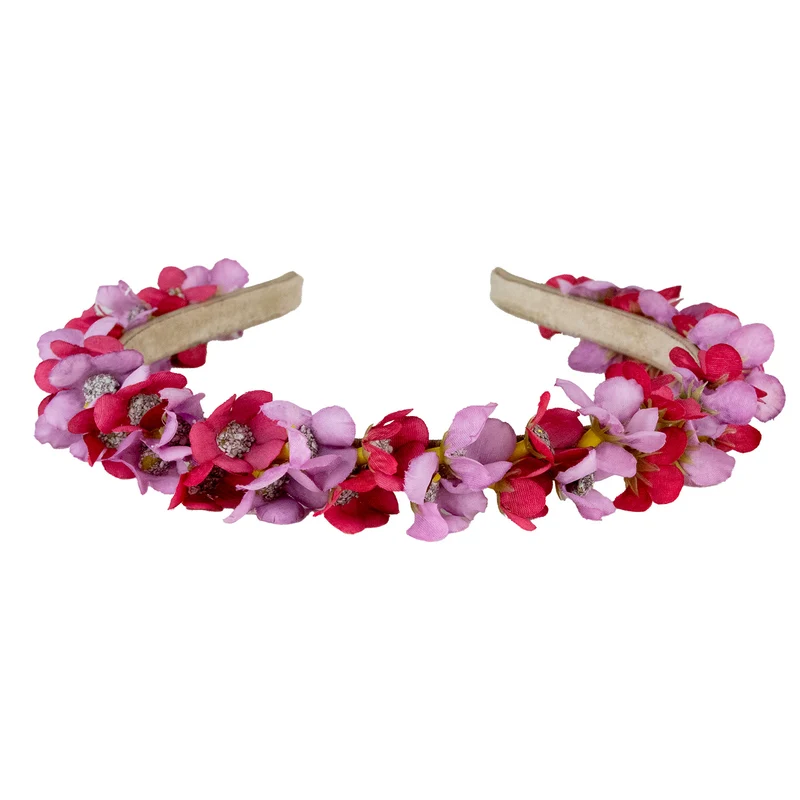 Blumen Haarreif "Elfe" - Schmaler Blütenkranz | Rosa Rot