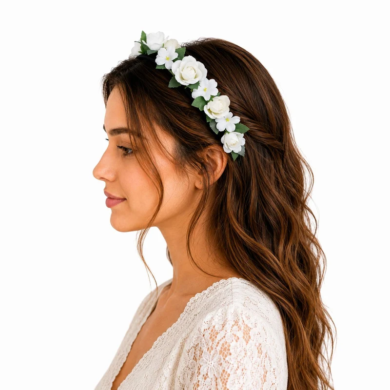 Blumen Haarreif "Sabia" mit Rosen und Blüten | Creme Weiß