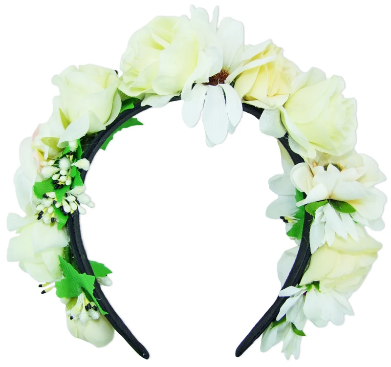 Hochwertiger Blumen Haarreif Blumenwiese - Creme Weiß