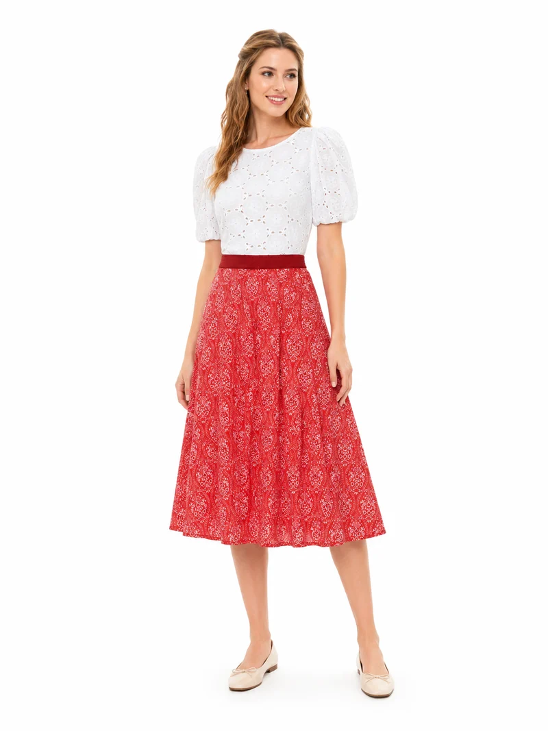 Baumwoll-Lochmusterbluse mit Ballonarm