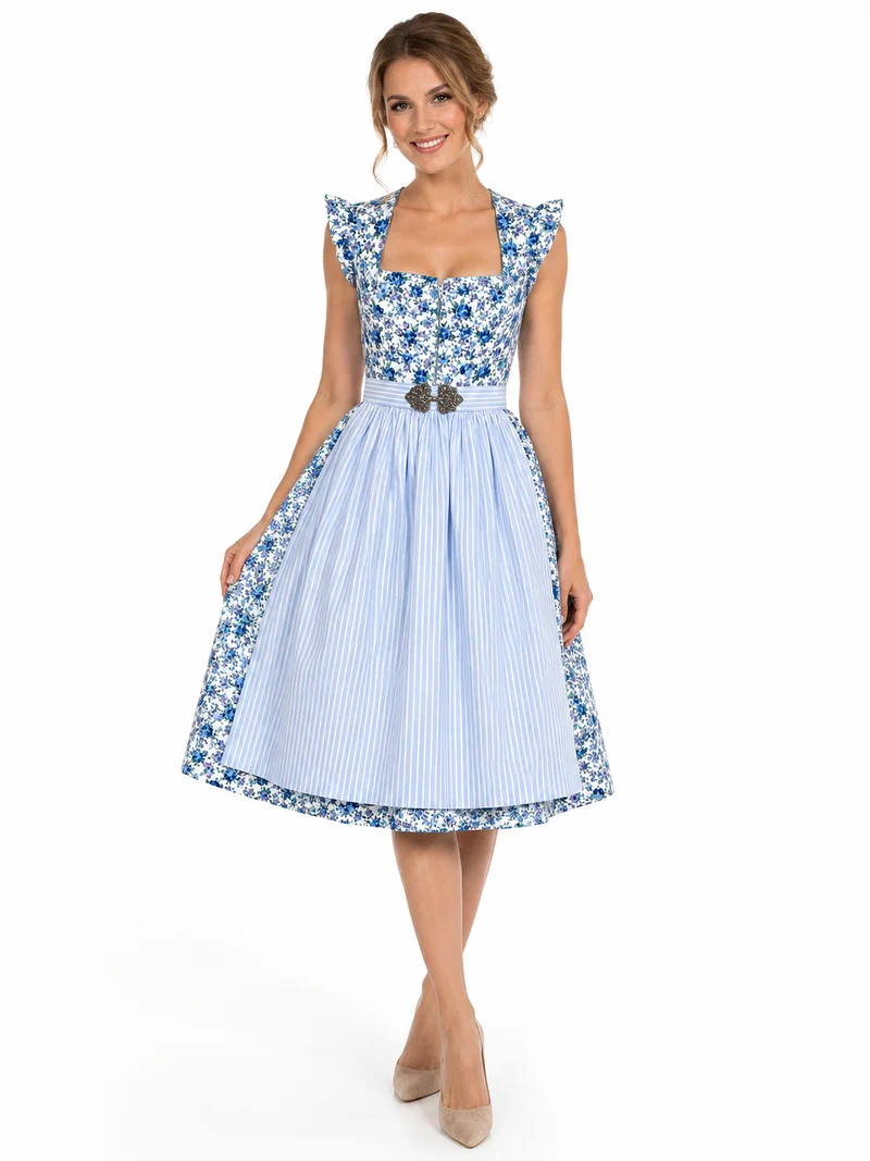 Sommerliches Blümchen-Dirndl mit Rüschenärmeln