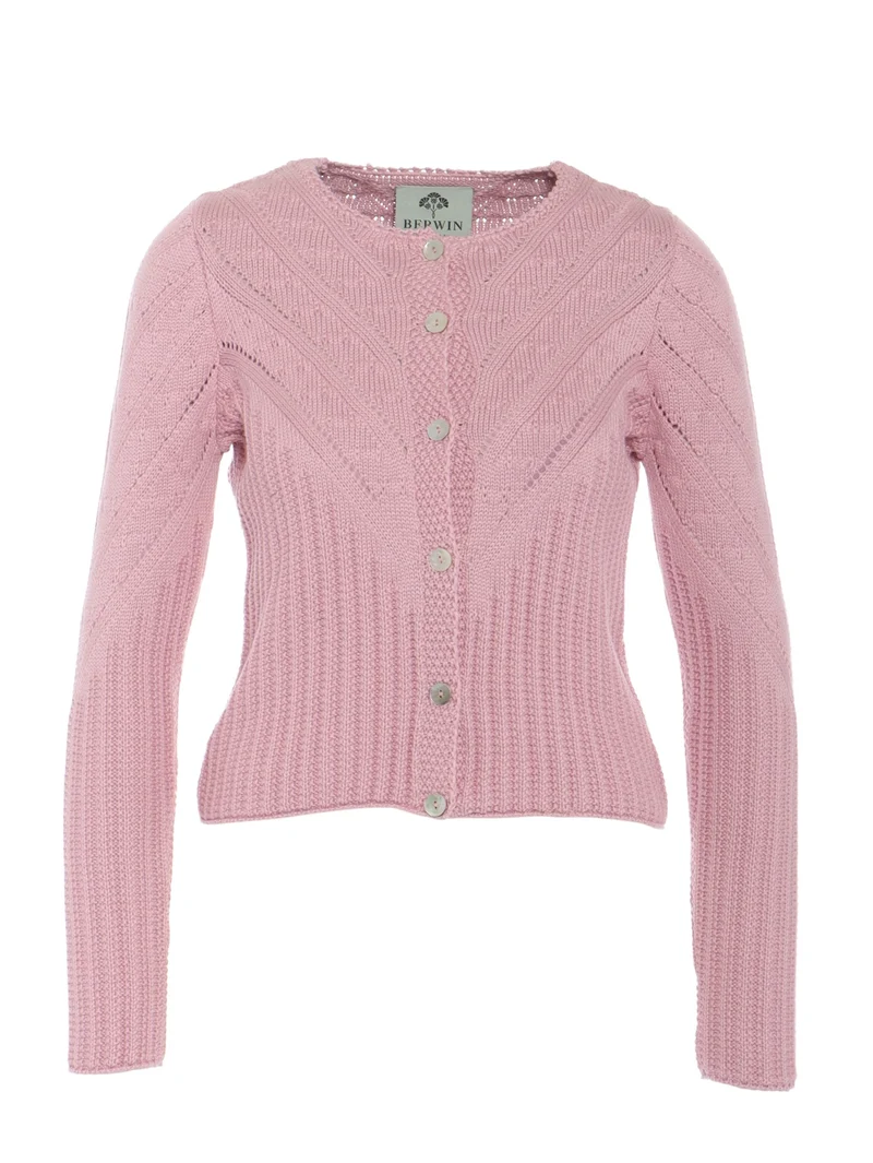 Hochgeschlossene Strickjacke mit Ajourmuster