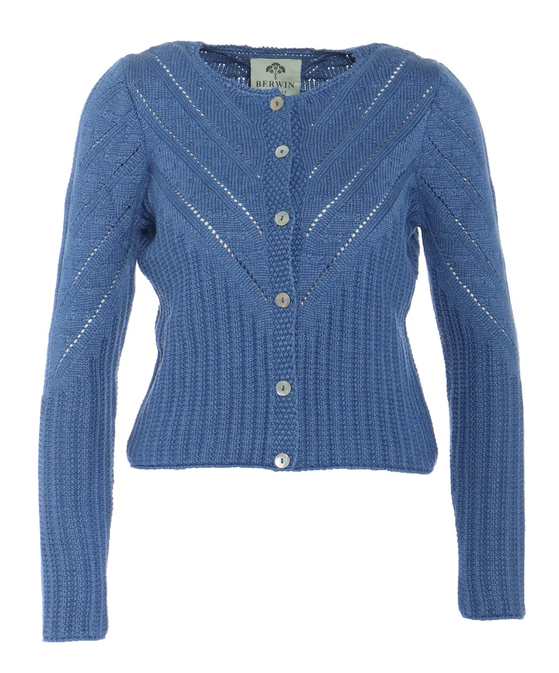 Hochgeschlossene Strickjacke mit Ajourmuster