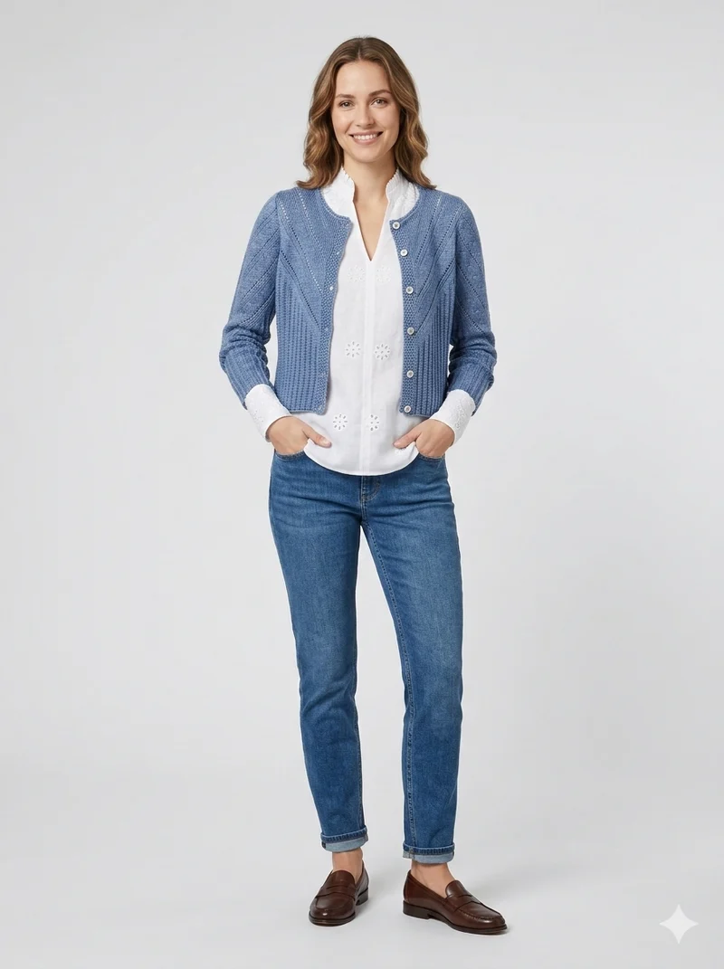 Hochgeschlossene Strickjacke mit Ajourmuster