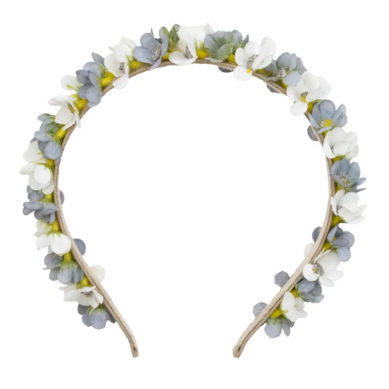 Blumen Haarreif "Elfe" - Schmaler Blütenkranz | Weiß Grau