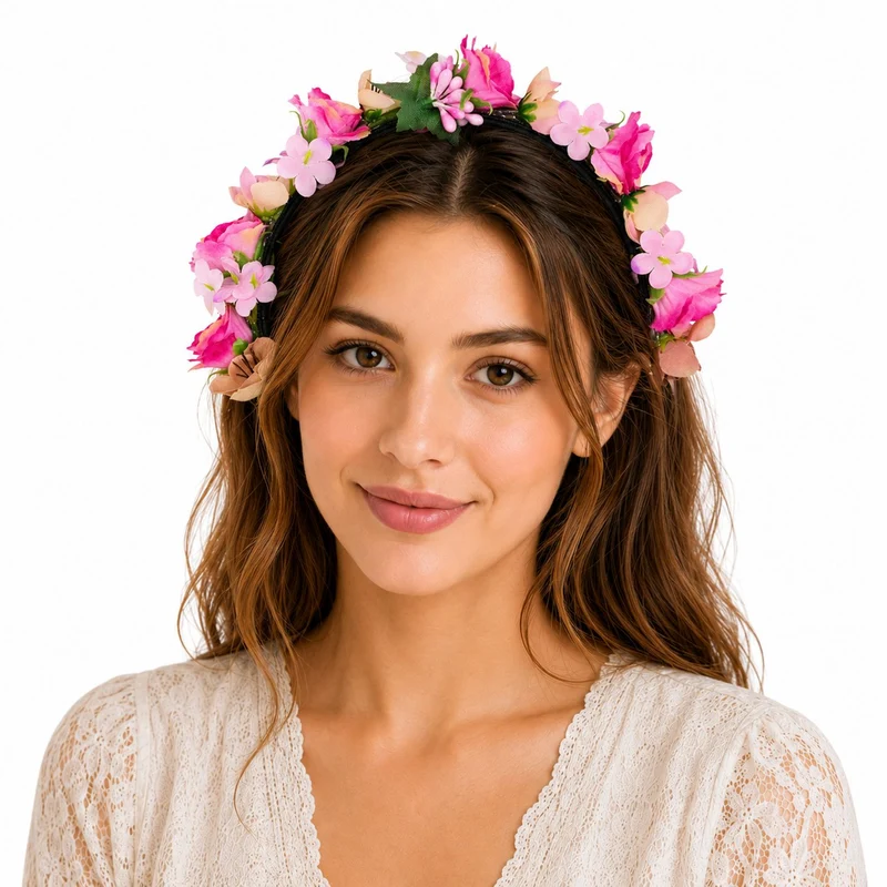 Blumen Haarreif "Sabia" mit Rosen und Blüten | Pink Creme