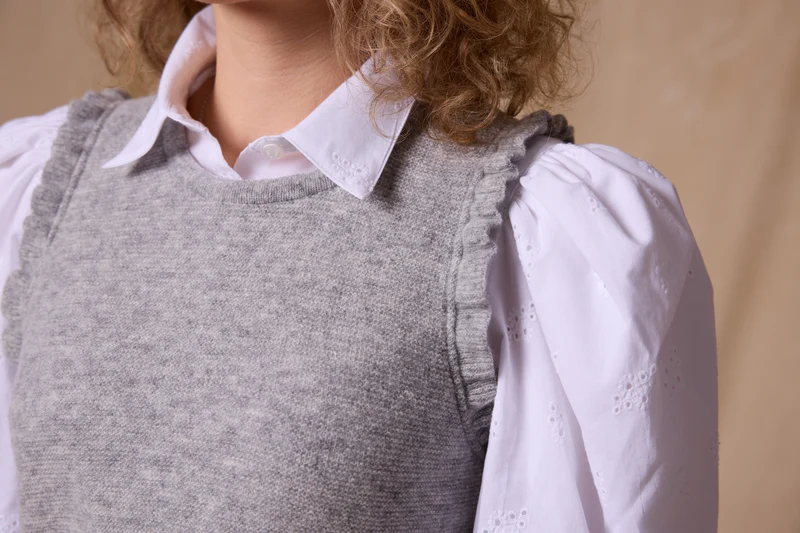 Merino-Pullunder in Links-Strick mit Flügelarm