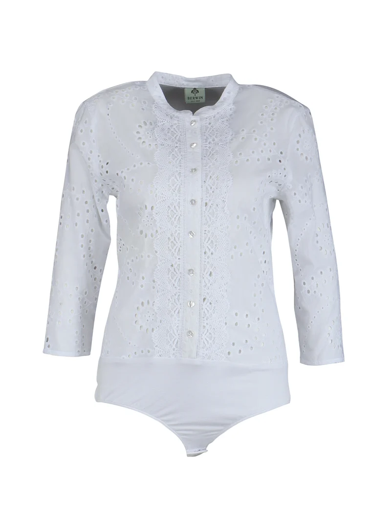 Bestickter Dirndl-Body mit Stehkragen und Spitze