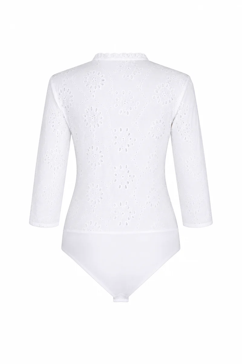 Bestickter Dirndl-Body mit Stehkragen und Spitze