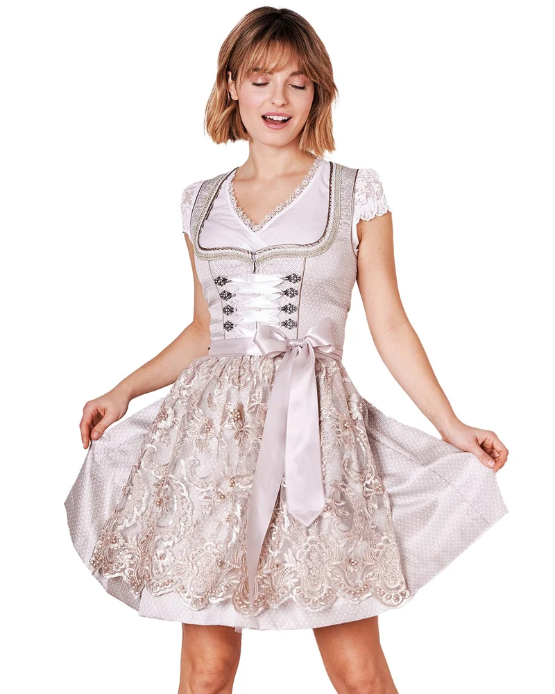 Krüger MADL Dirndl "Vivien" mit Spitzenschürze 414867 | Beige 50cm